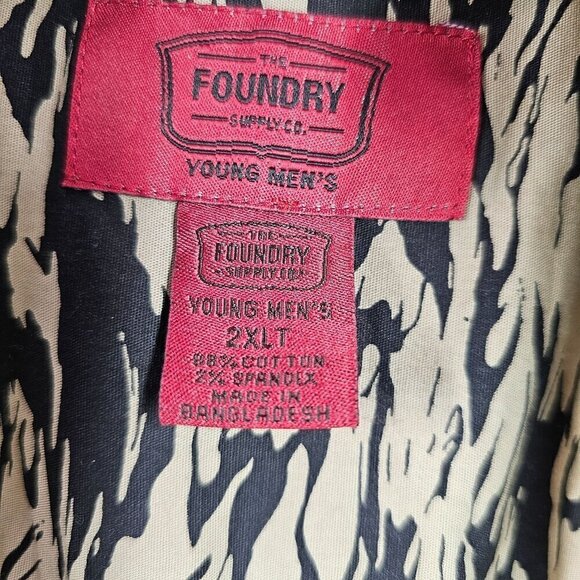 Foundry Supply Co Men Short Sleeve Shirt Cotton Spandex Big Tall 2XLT Black Tan - Picture 4 of 6